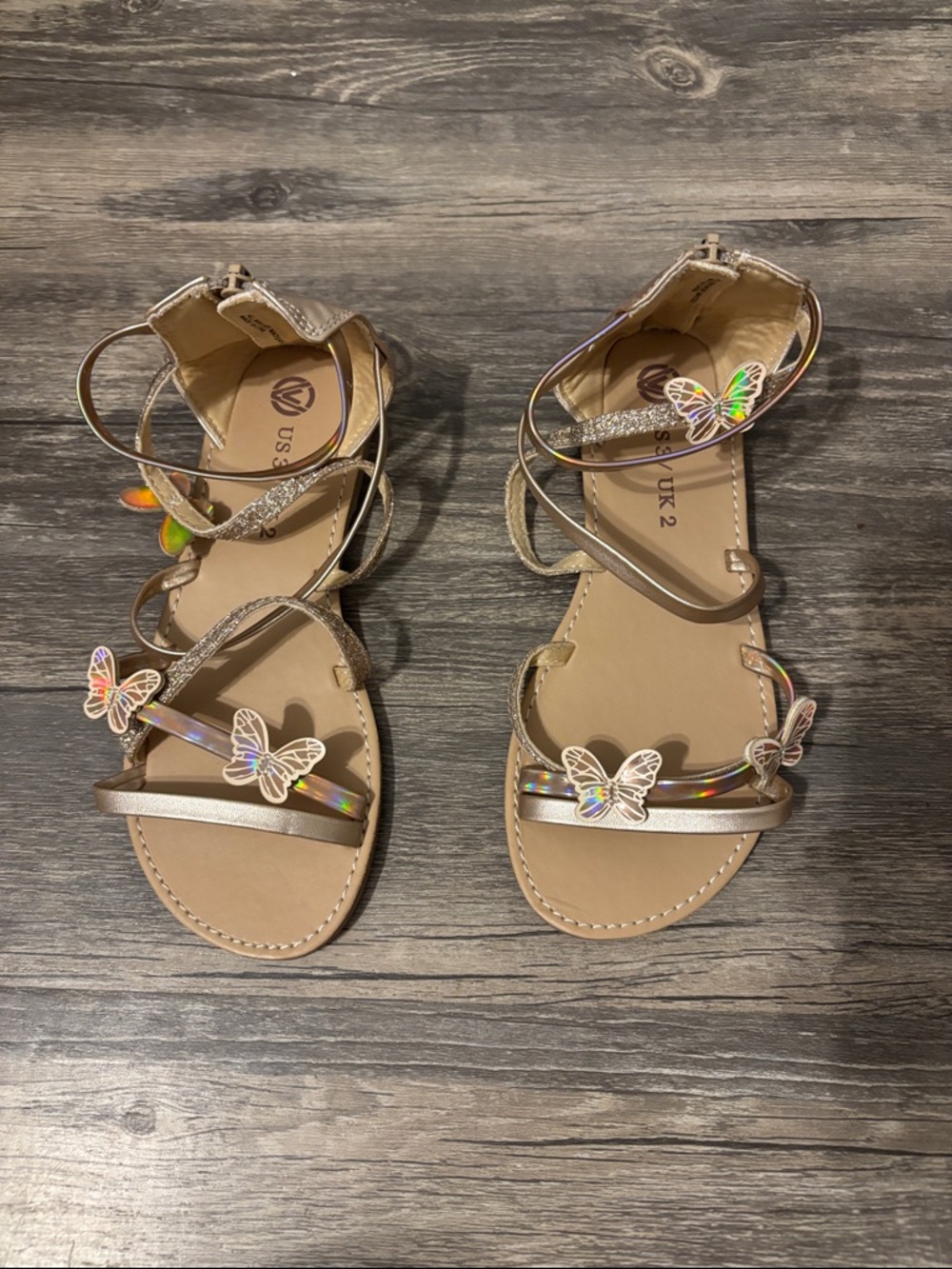 Girls' Iridescent Butterfly Strap Sandals - Tan/Gold